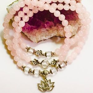 Rose Quartz Crystal Budda Lotus Bracelet Necklace